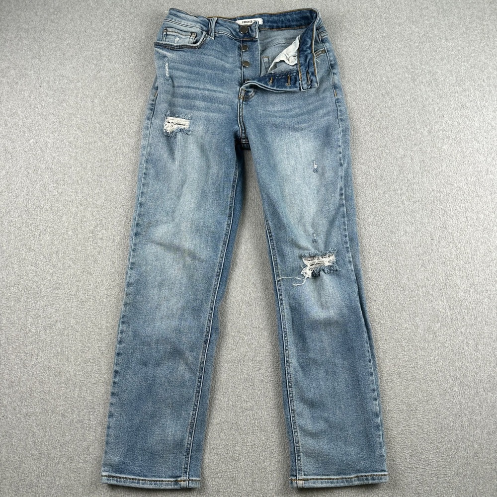 Forever 21 Jeans Womens 27 Distressed Blue Button Fly Denim Pants